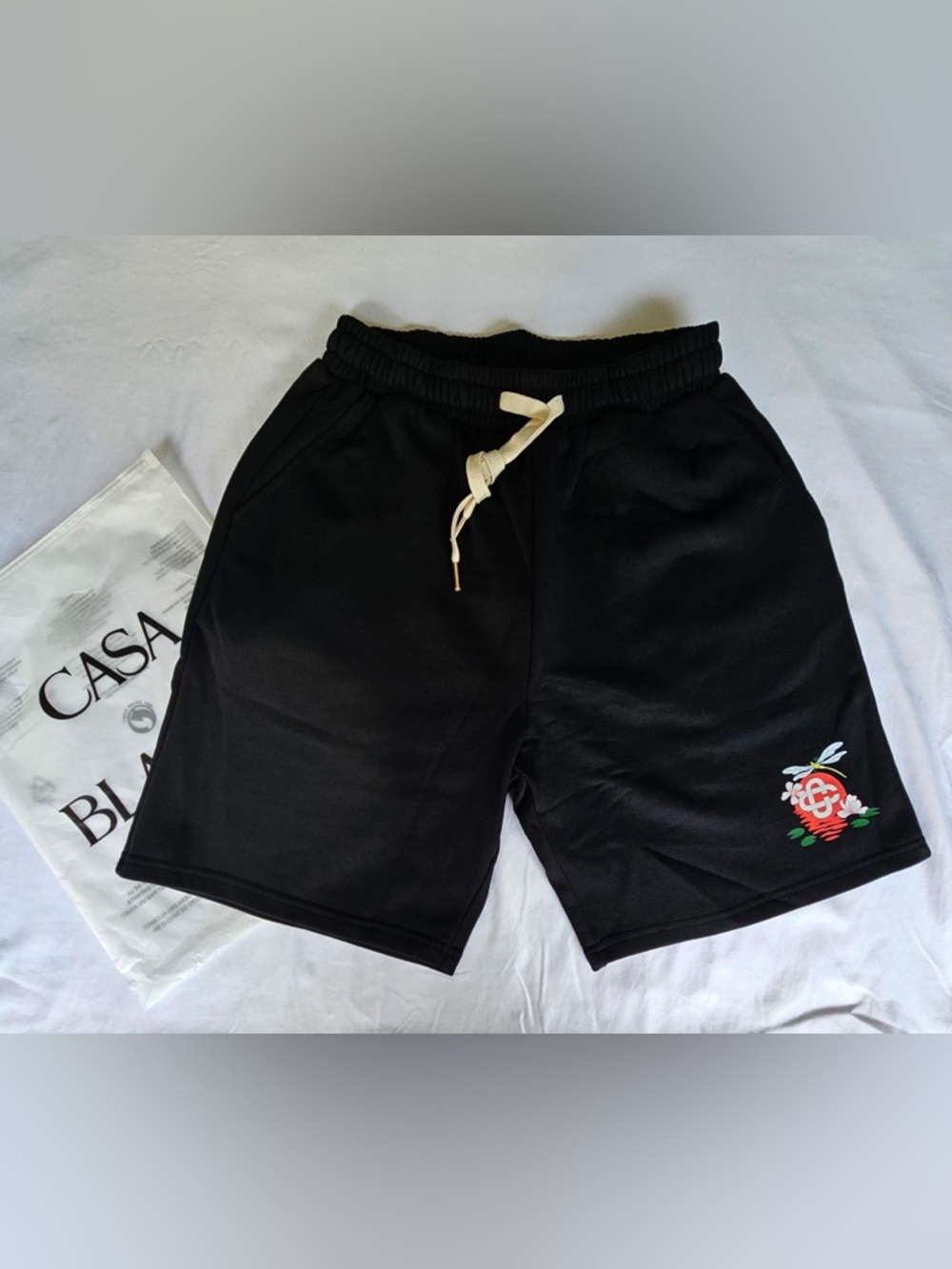 Casa Blanca Men's Black Casual Drawstring Shorts with A Rose!